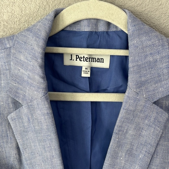 J. Peterman Women’s Linen One Button Blue Light Blazer New Without Tag Size 14 - Picture 2 of 10